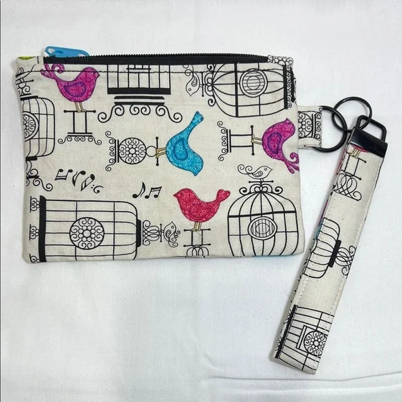 Handmade Bird Patterned Wristlet Clutch - Picture 1 of 8